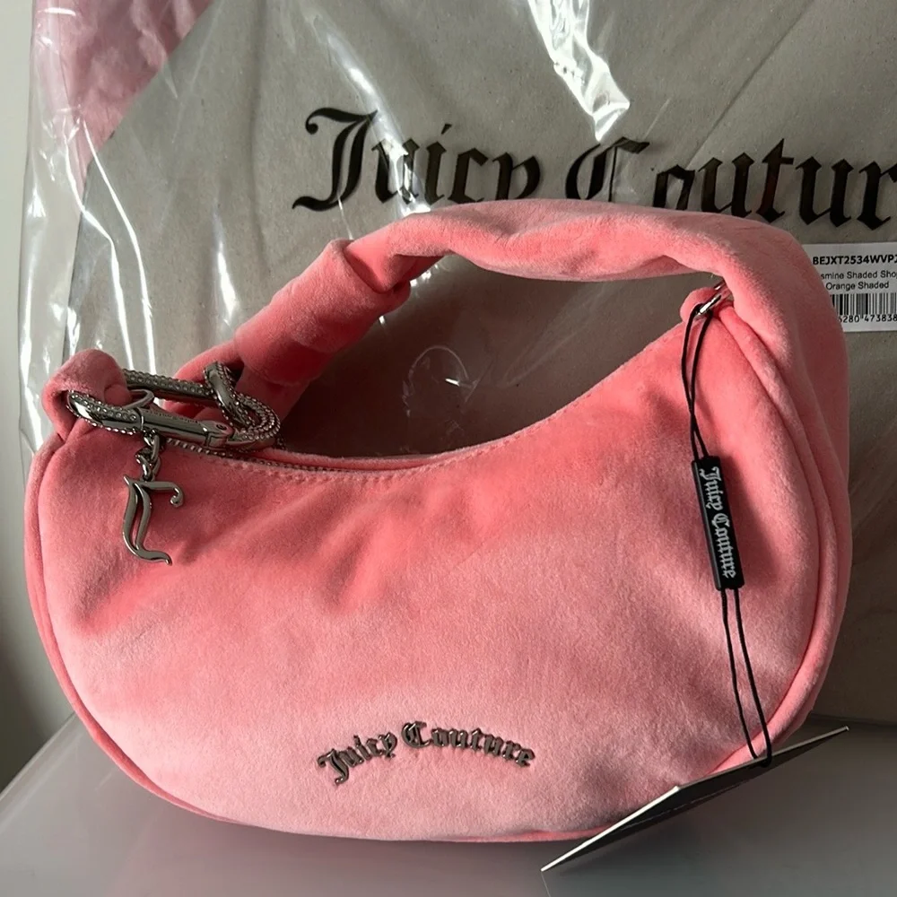 Pink Velour Rhinestone Hobo Bag